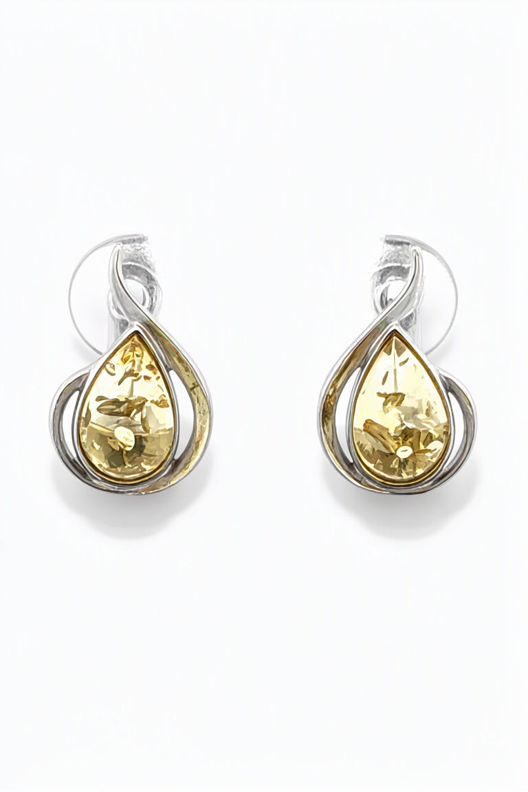 Teardrop Lemon Amber Silver Earrings — DARVIN (Pre-Order)