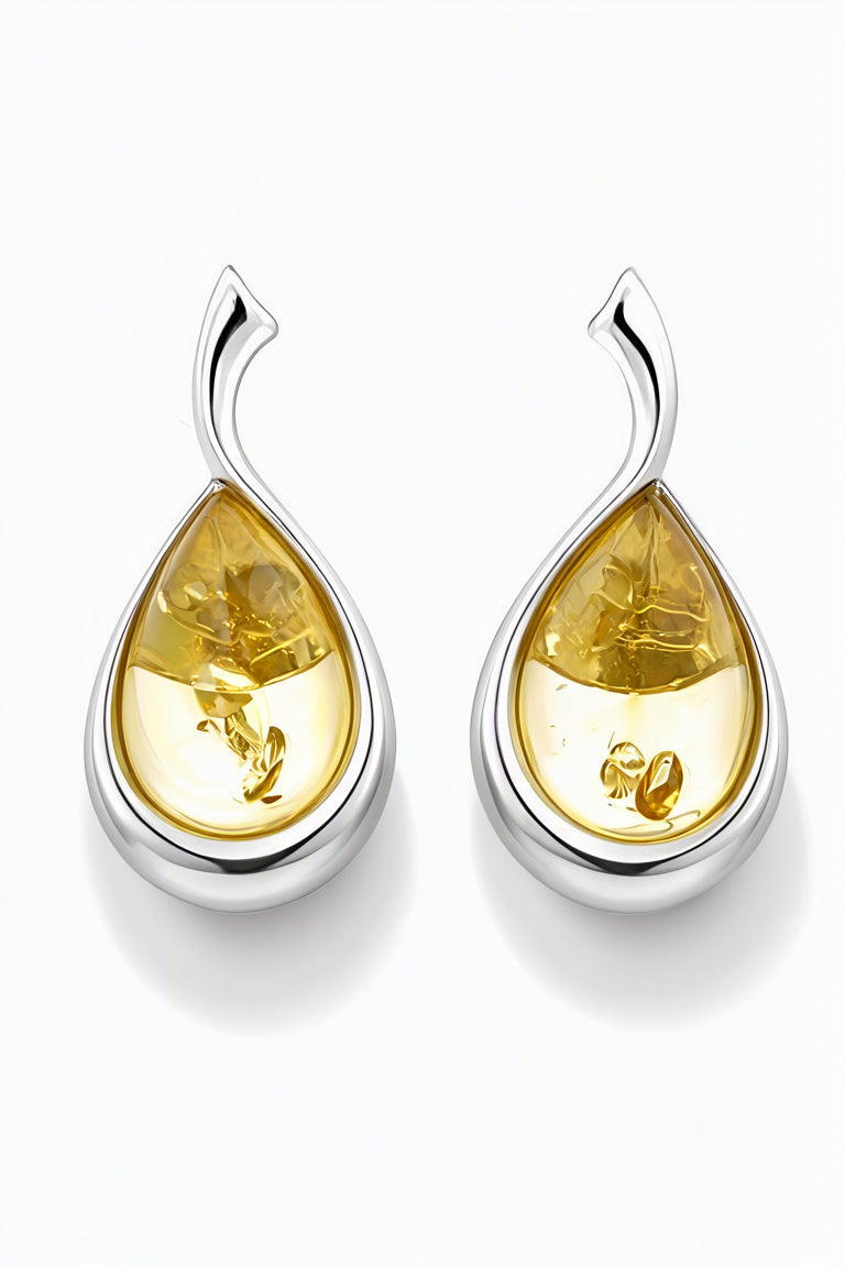Teardrop Lemon Amber Silver Earrings — DARVIN (Pre-Order)
