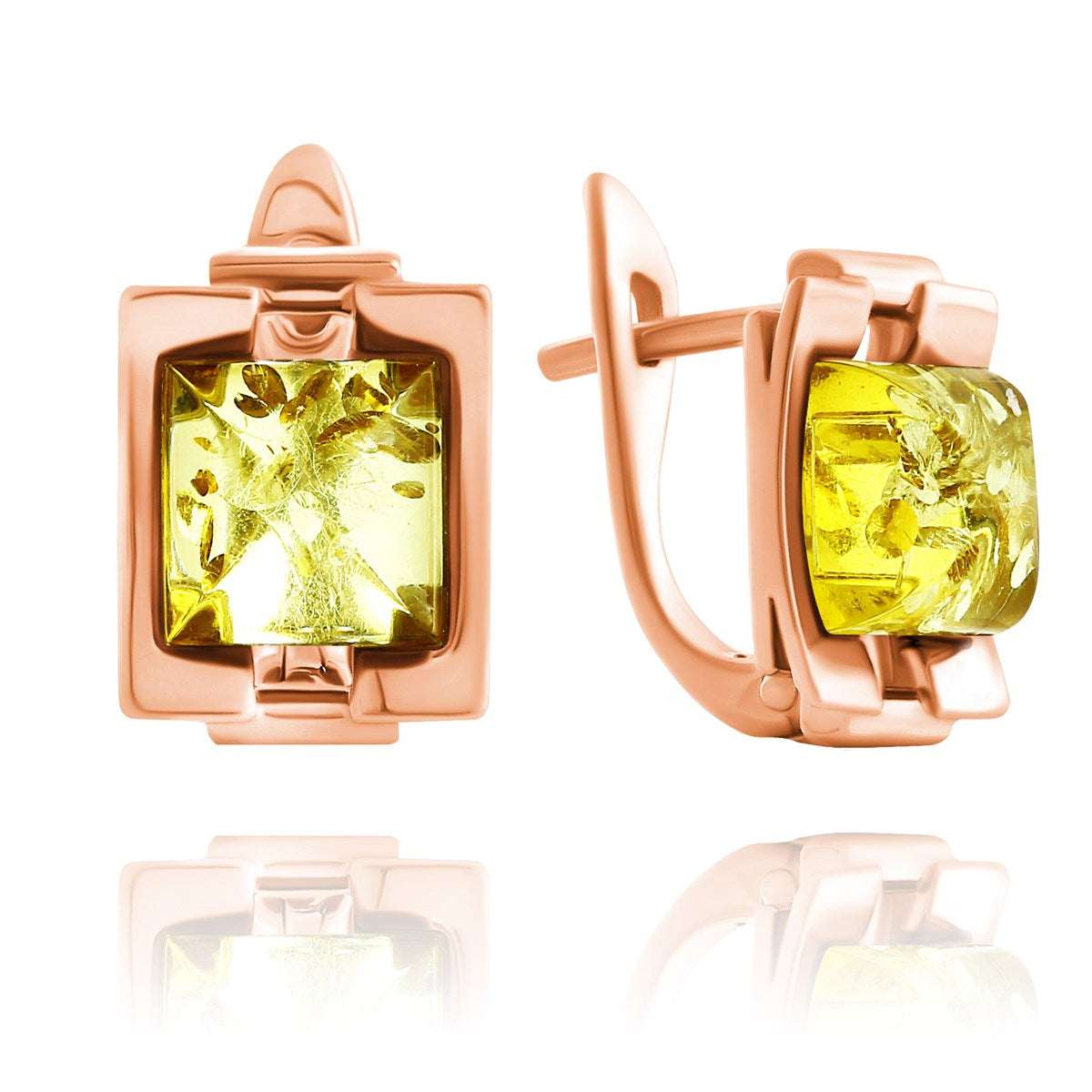 Square Lemon Amber Silver Earrings — DARVIN (Pre-Order)