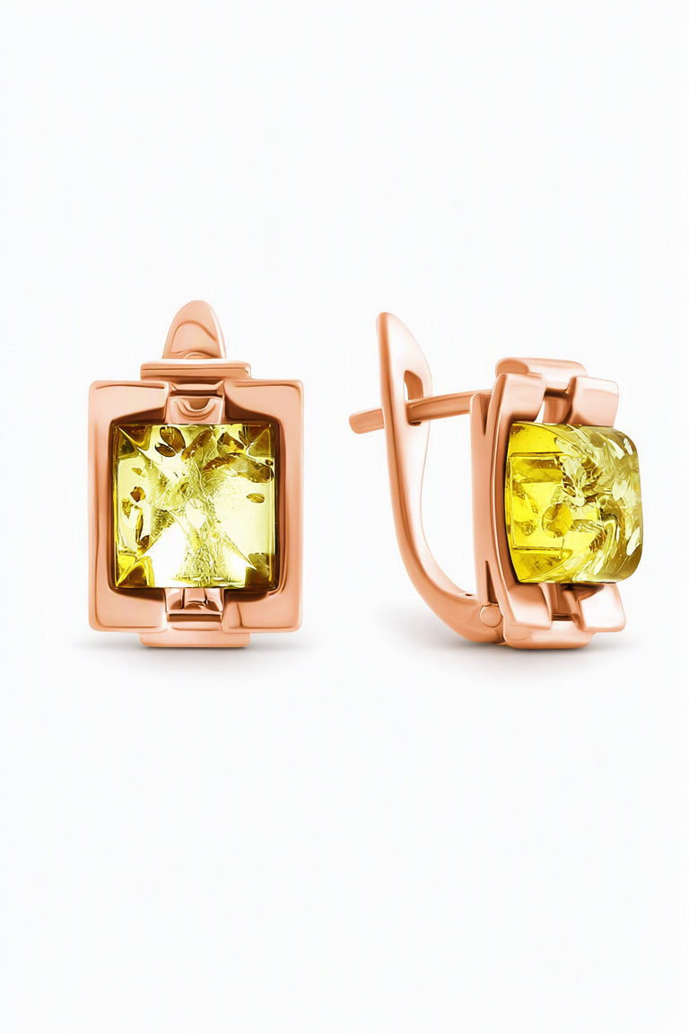 Square Lemon Amber Silver Earrings — DARVIN (Pre-Order)