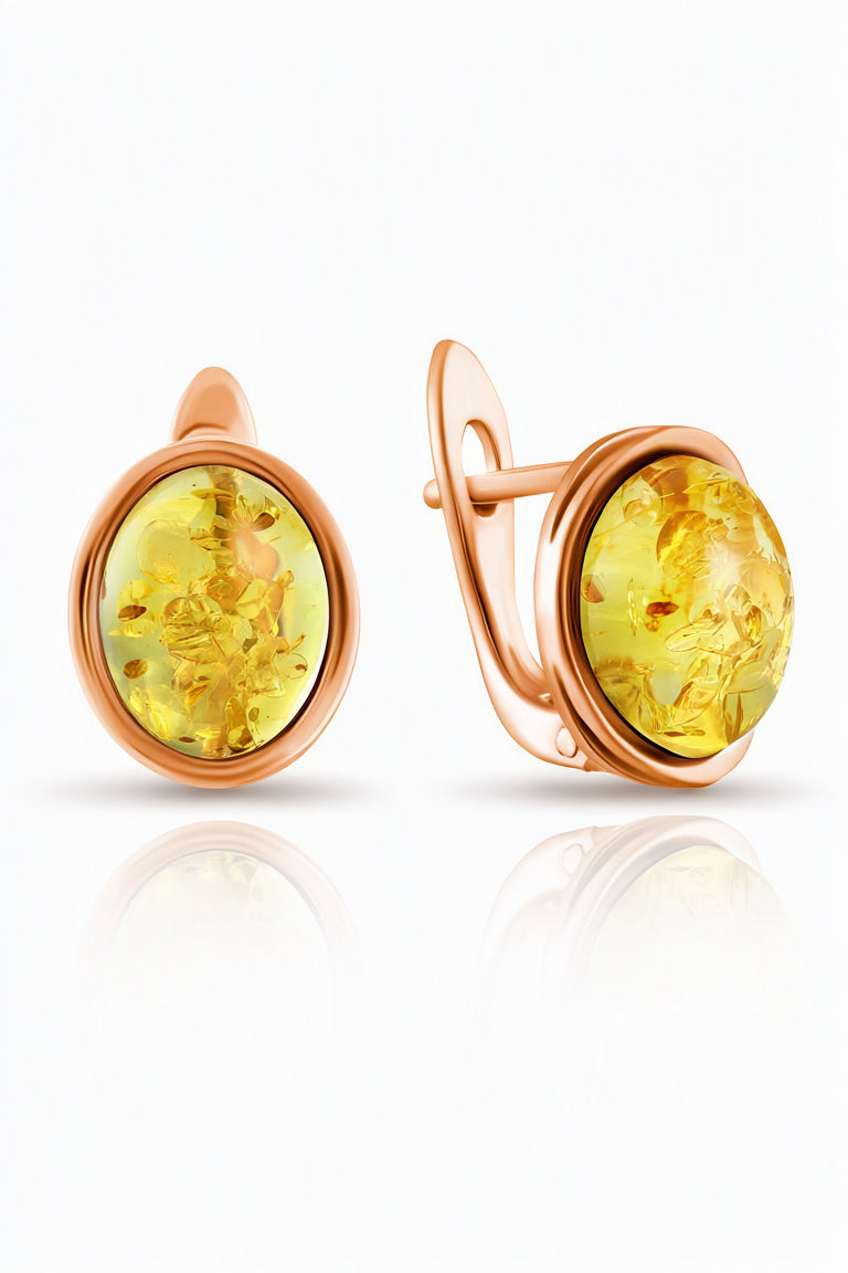 Oval Lemon Amber Silver Earrings — DARVIN (Pre-Order)