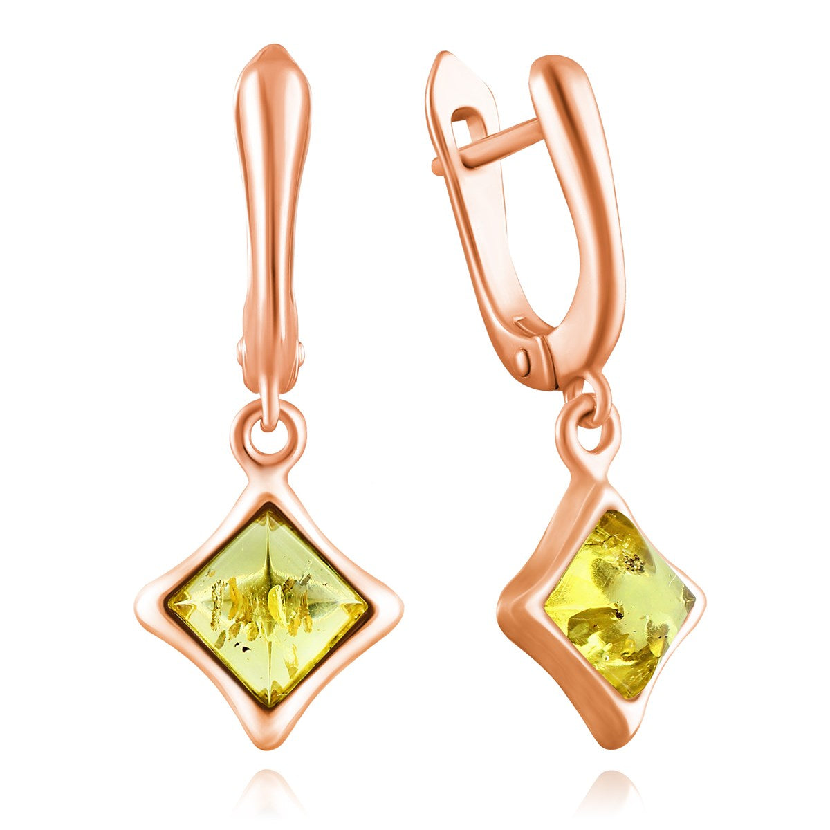 Square Lemon Amber Silver Earrings — DARVIN (Pre-Order)