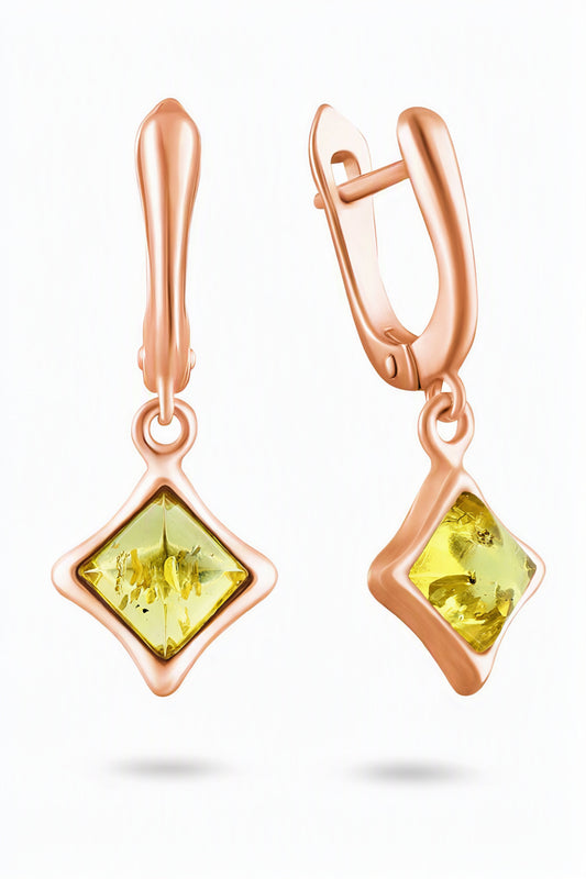Square Lemon Amber Silver Earrings — DARVIN (Pre-Order)