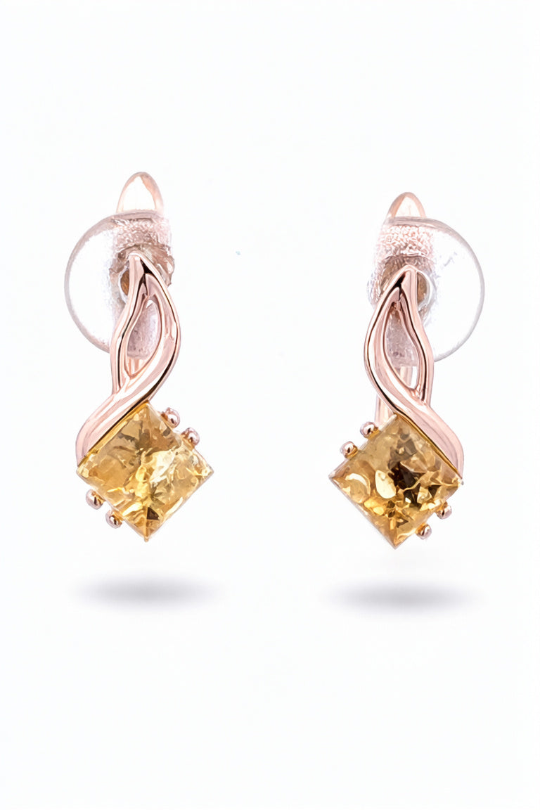Square Lemon Amber Silver Earrings — DARVIN (Pre-Order)