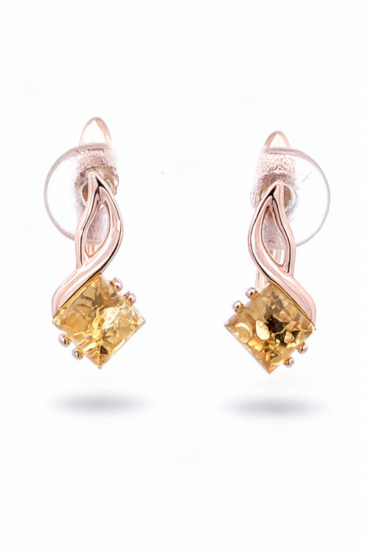 Square Lemon Amber Silver Earrings — DARVIN (Pre-Order)
