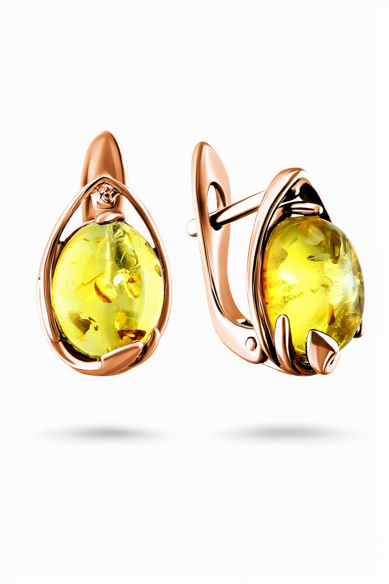 Oval Lemon Amber Silver Earrings — DARVIN (Pre-Order)