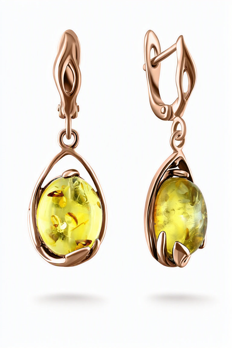 Oval Lemon Amber Silver Earrings — DARVIN (Pre-Order)
