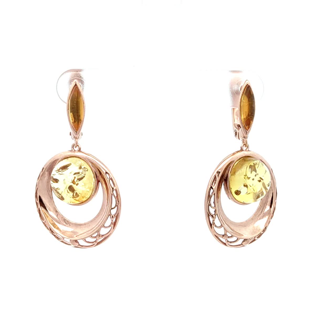 Round Lemon Amber Silver Earrings — DARVIN