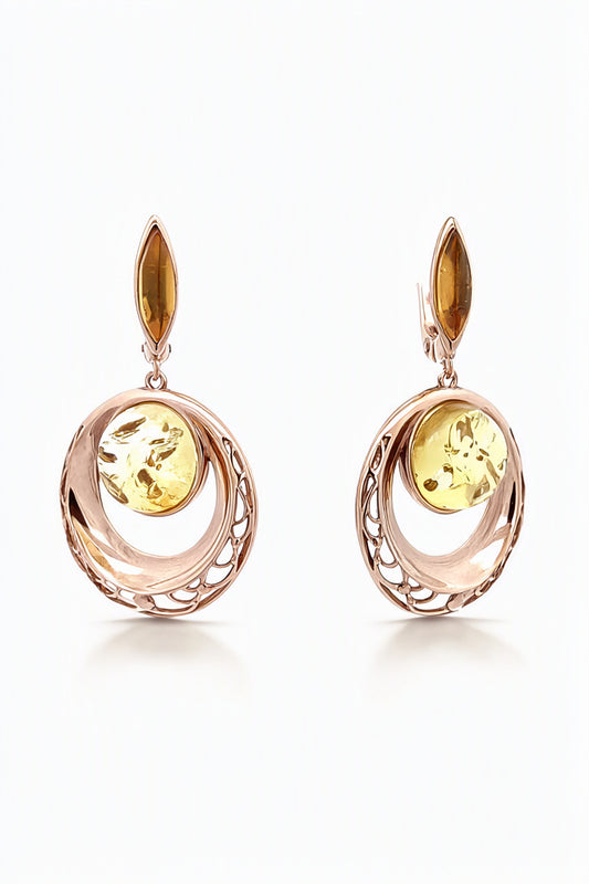 Round Lemon Amber Silver Earrings — DARVIN