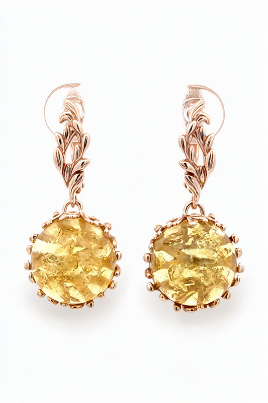Round Lemon Amber Silver Earrings — DARVIN (Pre-Order)