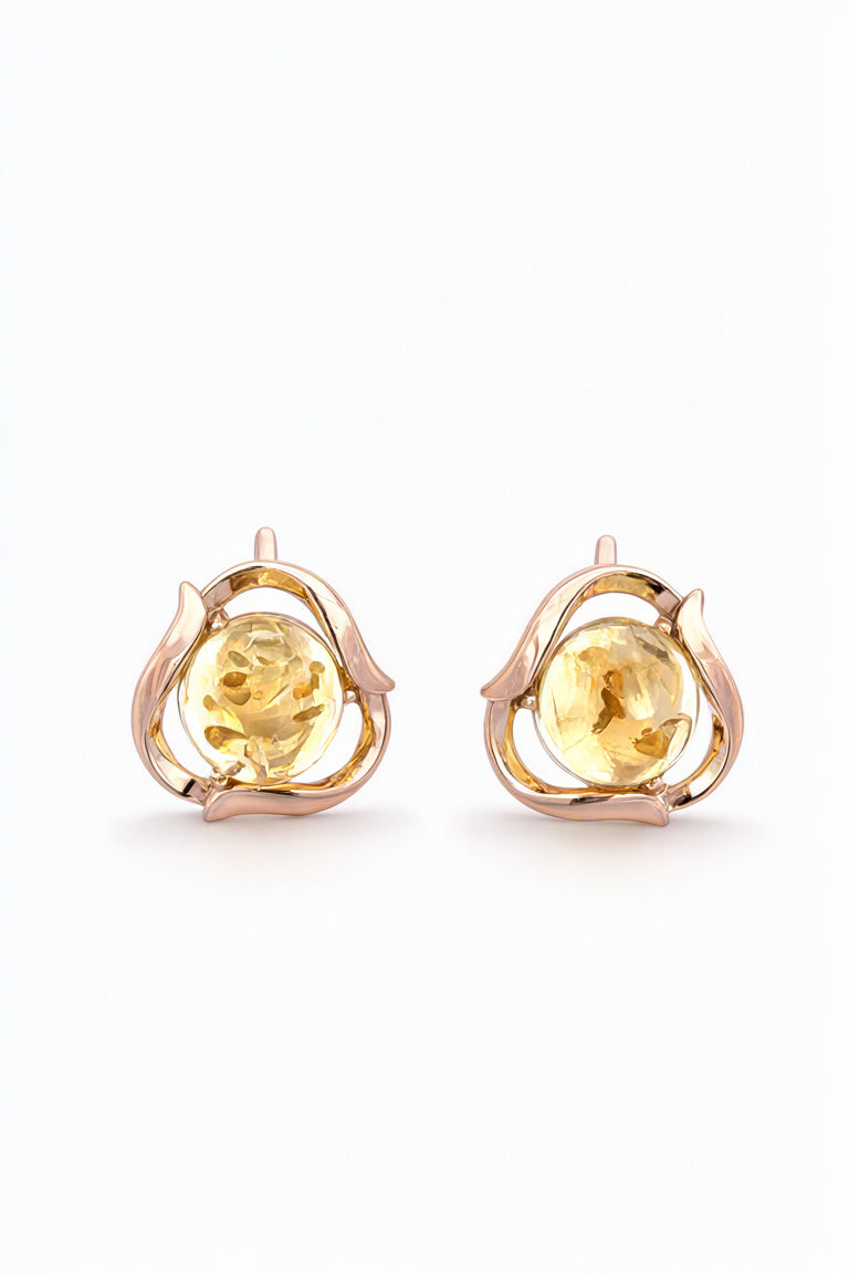 Round Lemon Amber Silver Earrings — DARVIN (Pre-Order)