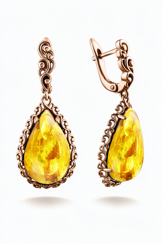 Teardrop Lemon Amber Silver Earrings — DARVIN (Pre-Order)