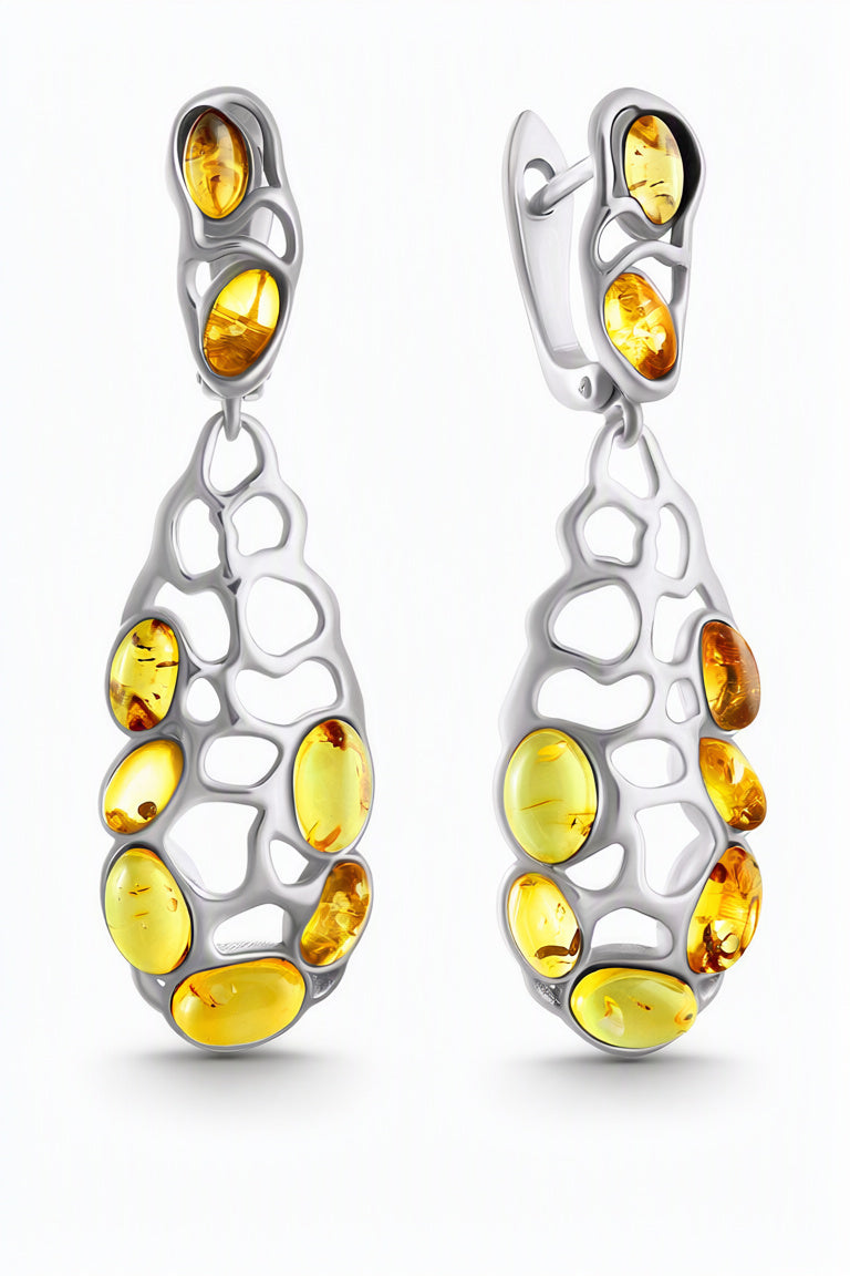 Oval Lemon Amber Silver Earrings — DARVIN (Pre-Order)