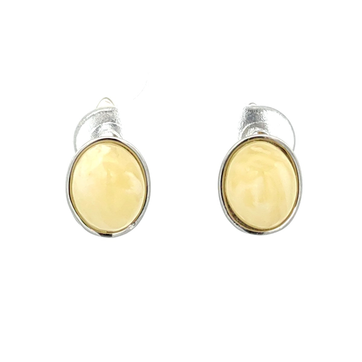 Oval White Amber Silver Earrings — DARVIN (Pre-Order)