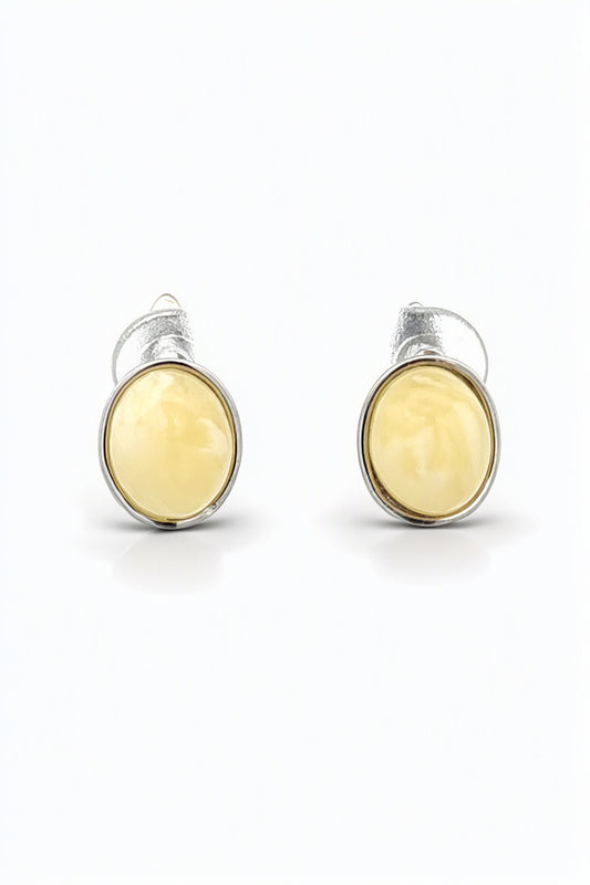 Oval White Amber Silver Earrings — DARVIN (Pre-Order)