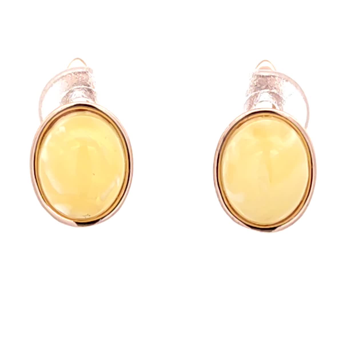 Oval White Amber Silver Earrings — DARVIN (Pre-Order)