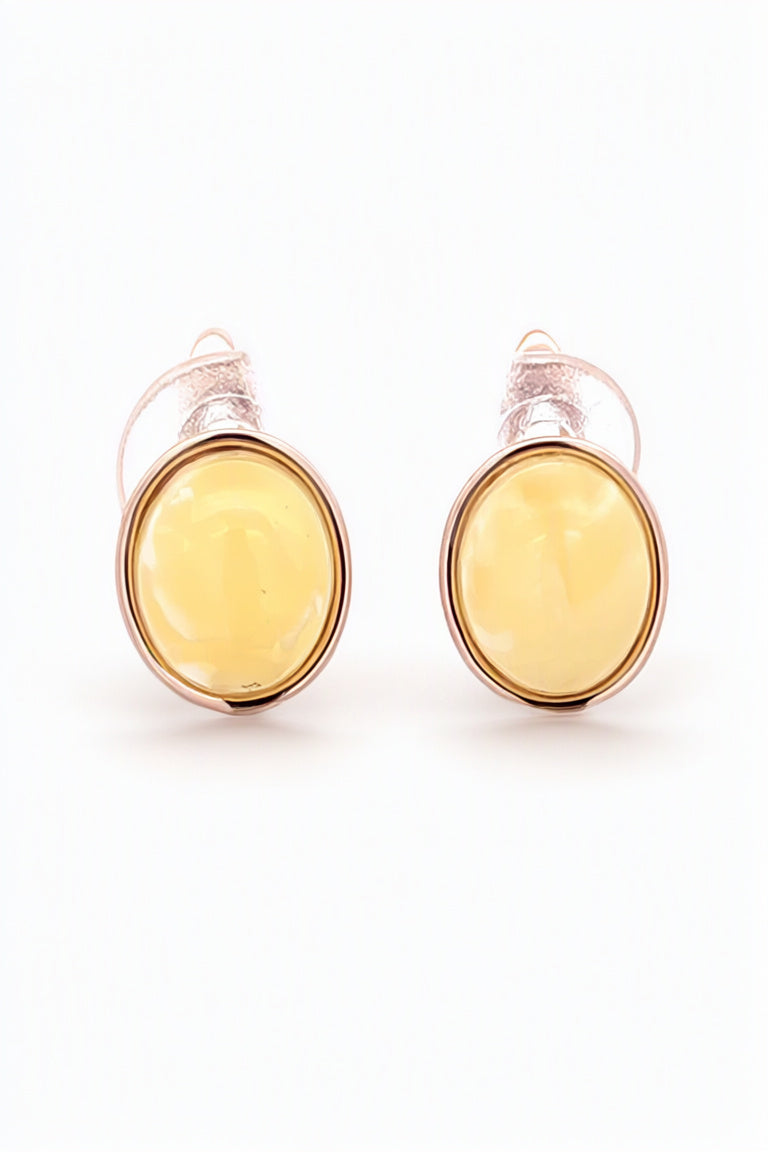 Oval White Amber Silver Earrings — DARVIN (Pre-Order)