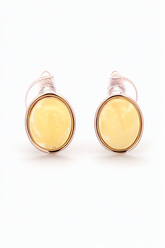Oval White Amber Silver Earrings — DARVIN (Pre-Order)