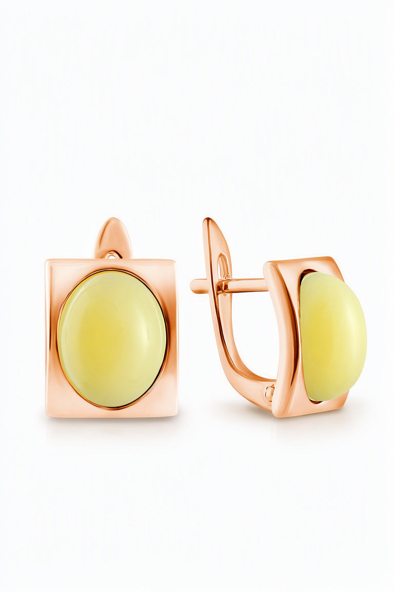 Oval White Amber Silver Earrings — DARVIN (Pre-Order)
