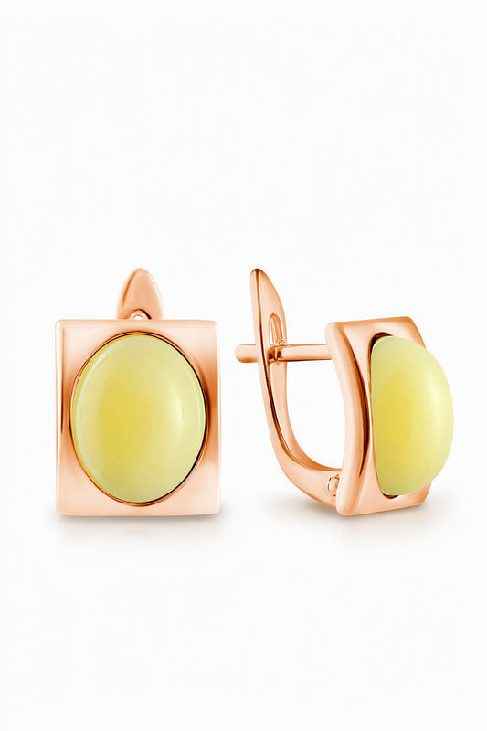 Oval White Amber Silver Earrings — DARVIN (Pre-Order)