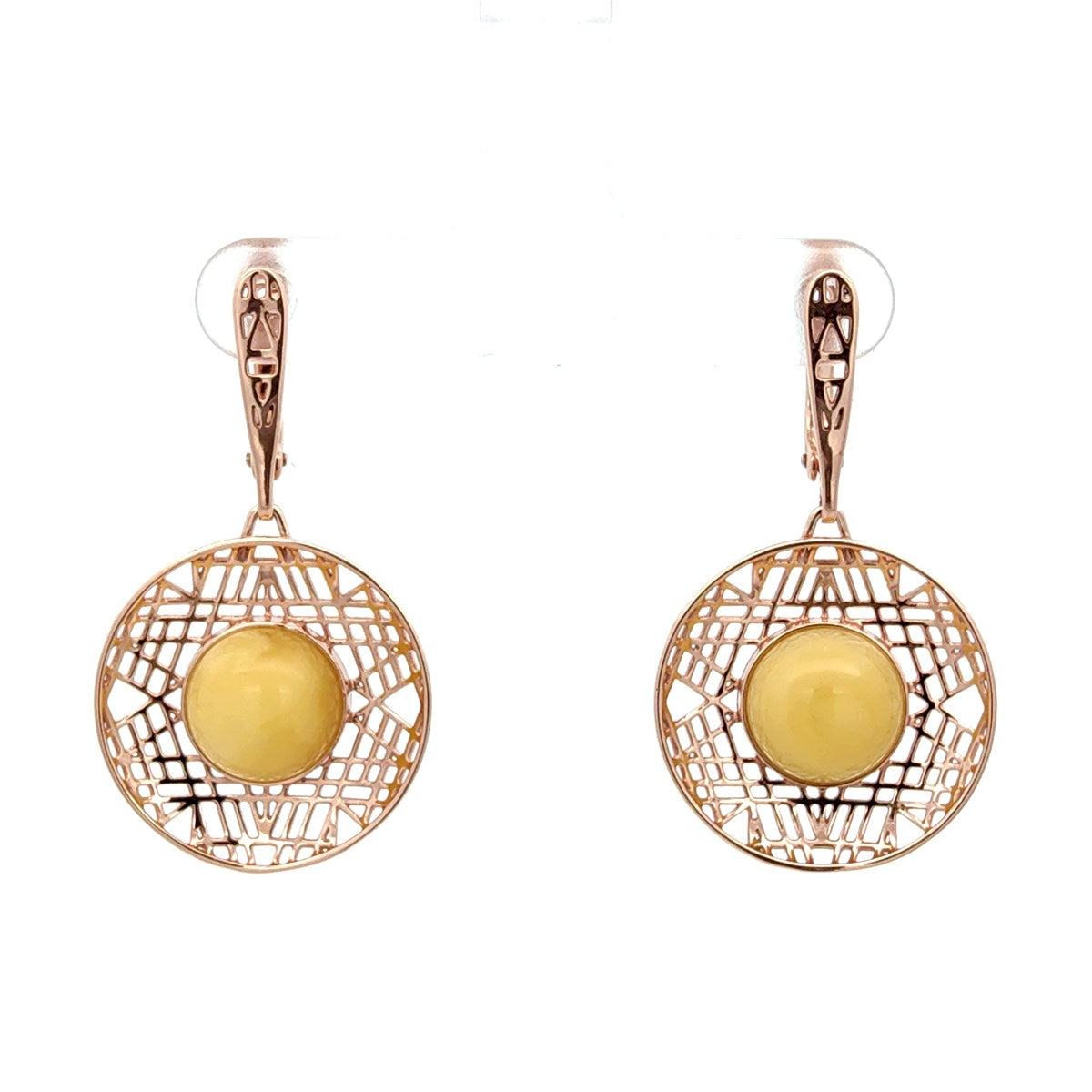 Round White Amber Silver Earrings — DARVIN