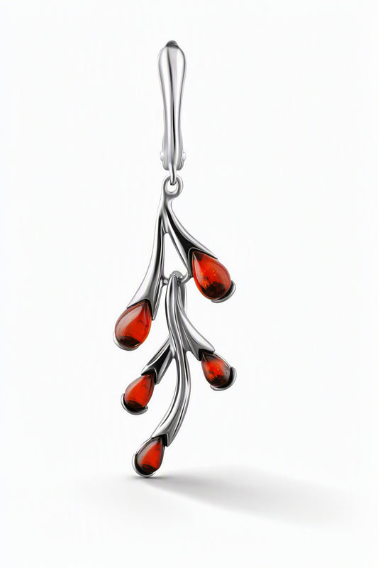 Teardrop Cognac Amber Silver Earrings — DARVIN (Pre-Order)