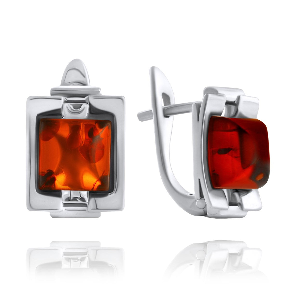 Square Cognac Amber Silver Earrings — DARVIN (Pre-Order)