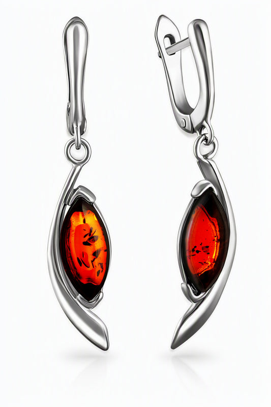 Marquise Cognac Amber Silver Earrings — DARVIN (Pre-Order)