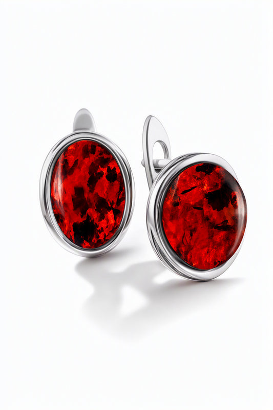 Oval Cognac Amber Silver Earrings — DARVIN (Pre-Order)
