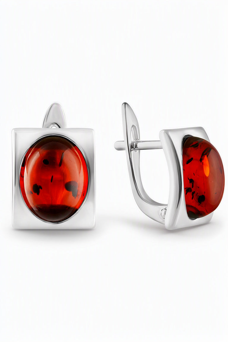 Oval Cognac Amber Silver Earrings — DARVIN (Pre-Order)