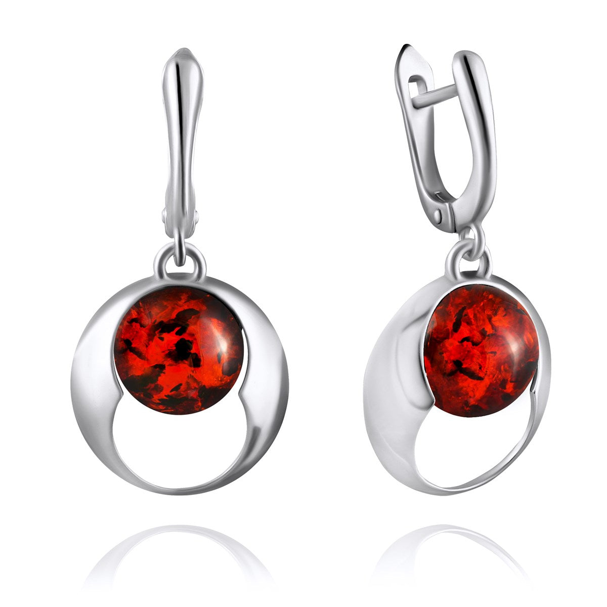 Round Cognac Amber Silver Earrings — DARVIN (Pre-Order)