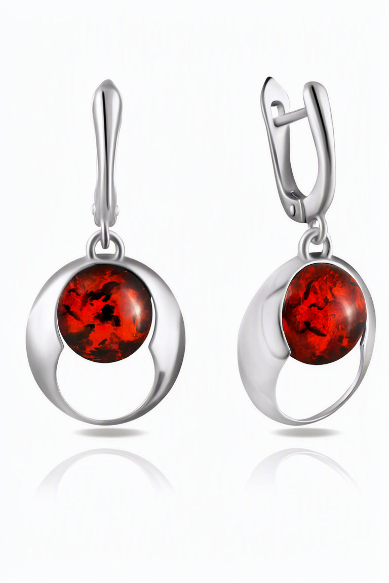 Round Cognac Amber Silver Earrings — DARVIN (Pre-Order)