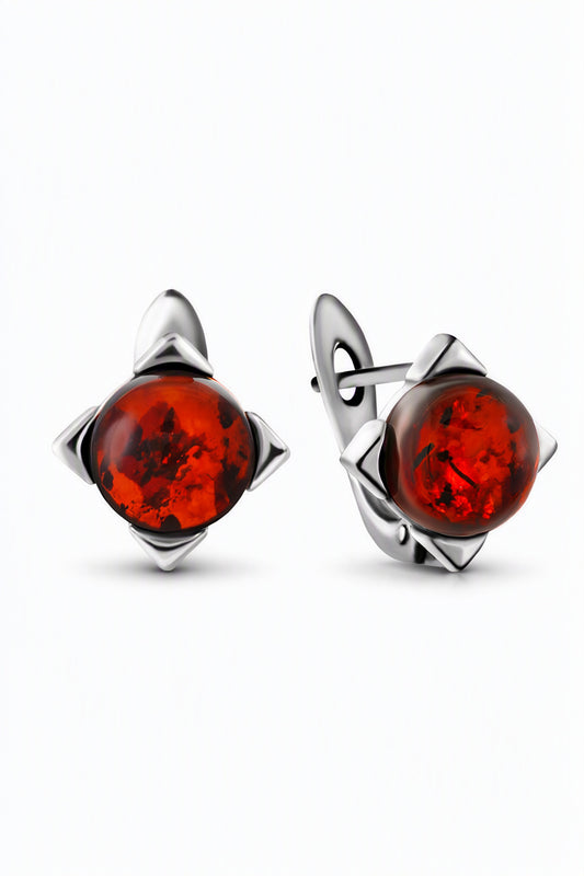 Round Cognac Amber Silver Earrings — DARVIN (Pre-Order)
