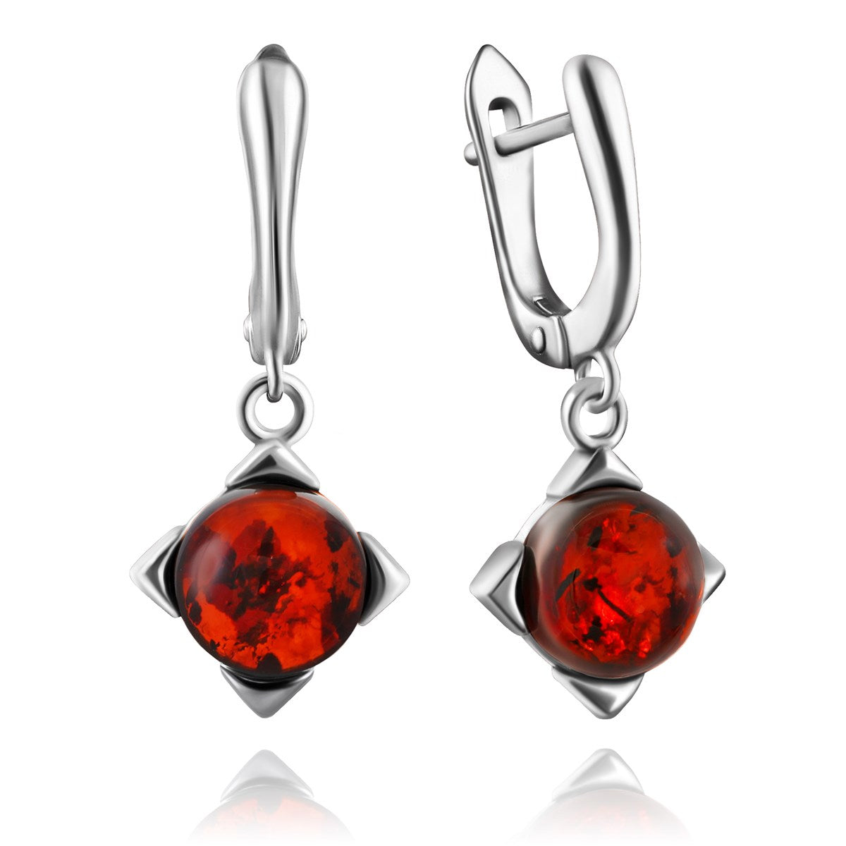 Round Cognac Amber Silver Earrings — DARVIN (Pre-Order)