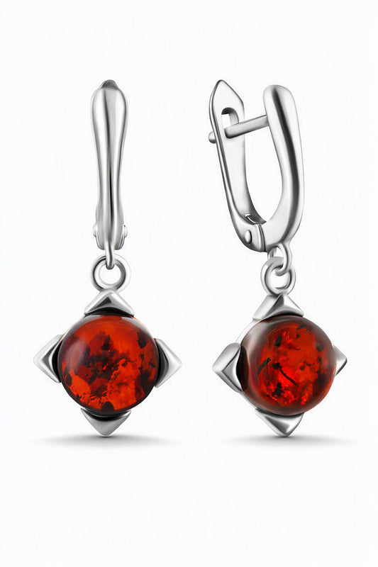Round Cognac Amber Silver Earrings — DARVIN (Pre-Order)
