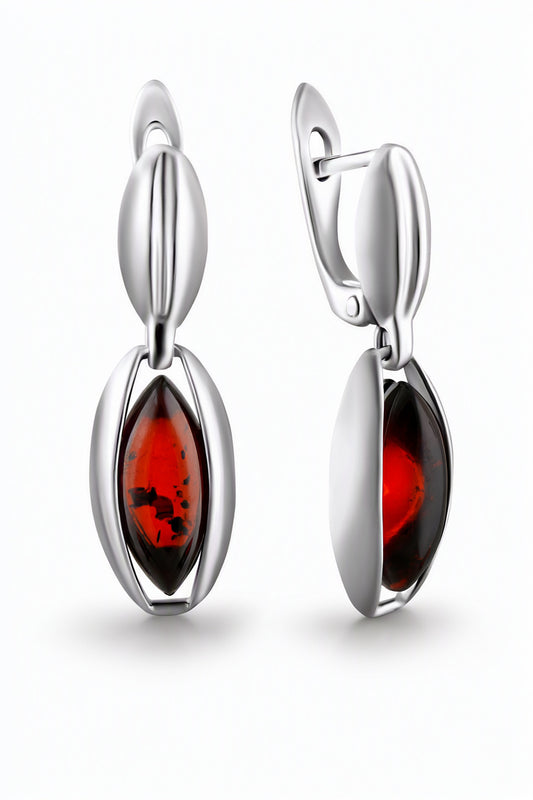 Marquise Cognac Amber Silver Earrings — DARVIN (Pre-Order)