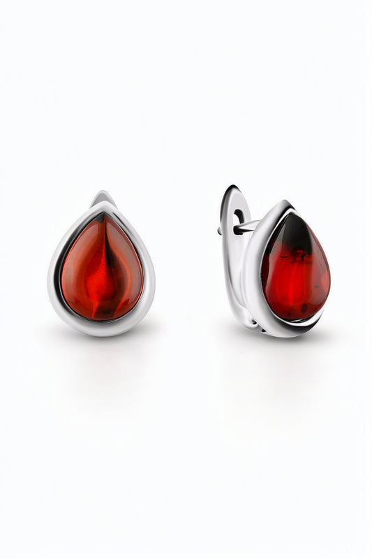 Teardrop Cognac Amber Silver Earrings — DARVIN (Pre-Order)