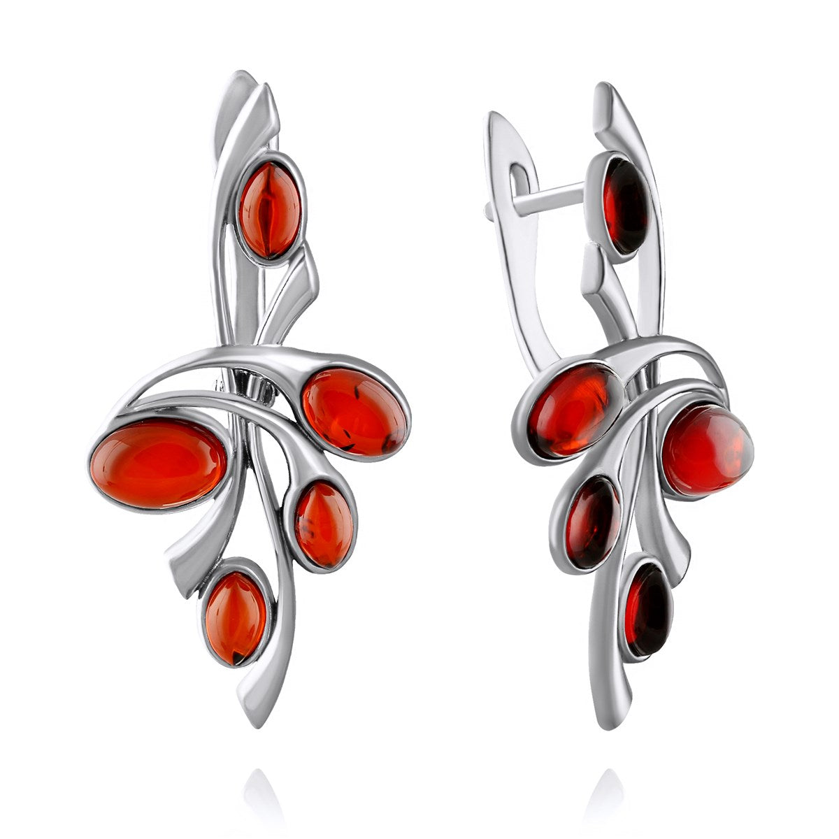 Oval Cognac Amber Silver Earrings — DARVIN