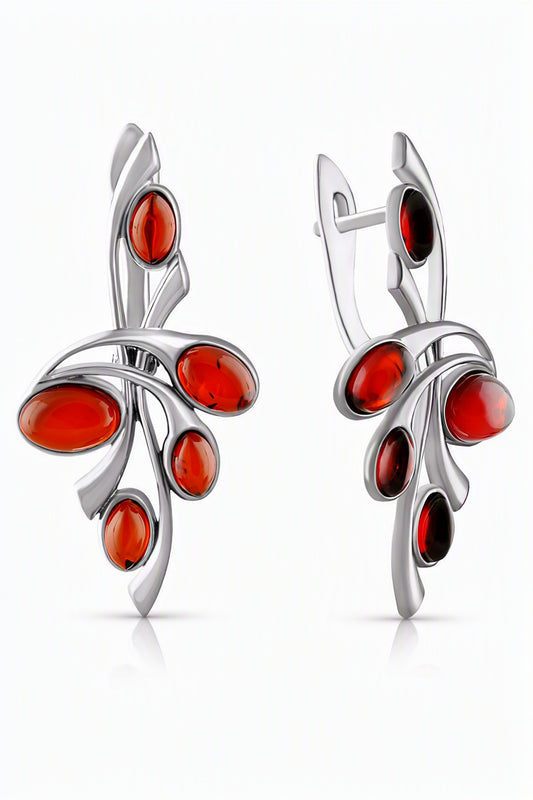 Oval Cognac Amber Silver Earrings — DARVIN