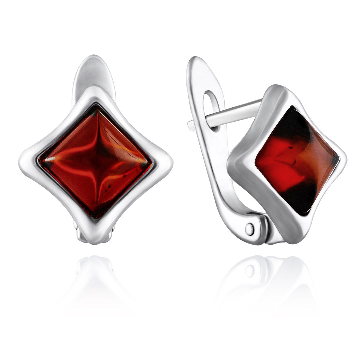 Square Cognac Amber Silver Earrings — DARVIN (Pre-Order)