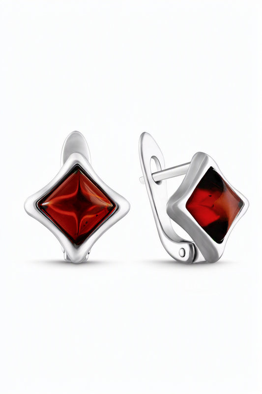 Square Cognac Amber Silver Earrings — DARVIN (Pre-Order)