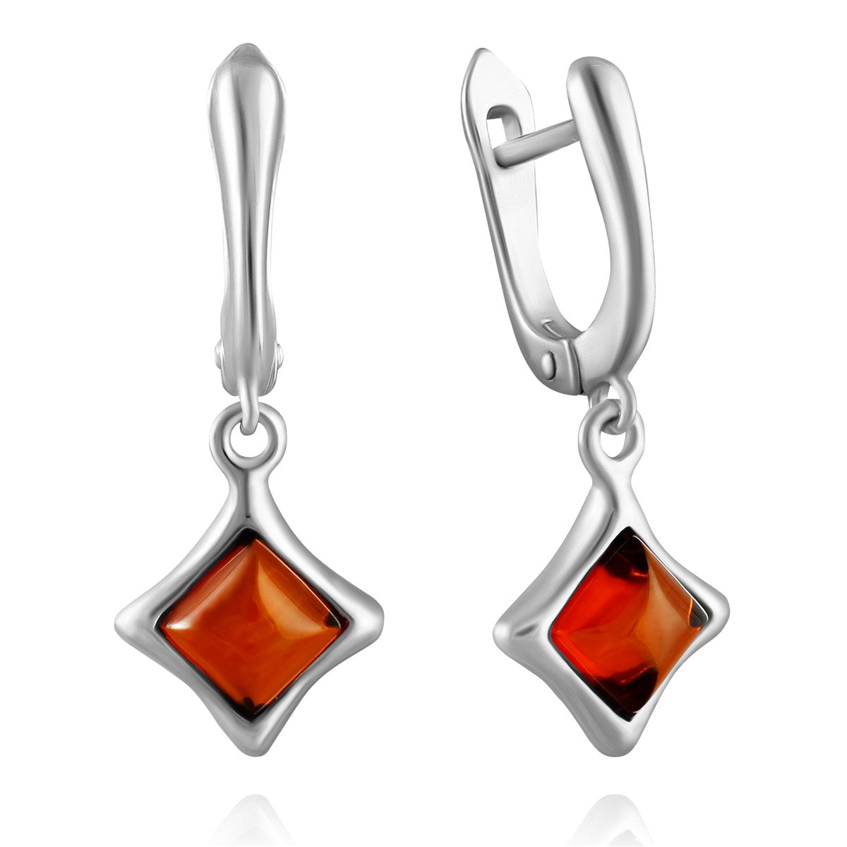 Square Cognac Amber Silver Earrings — DARVIN (Pre-Order)