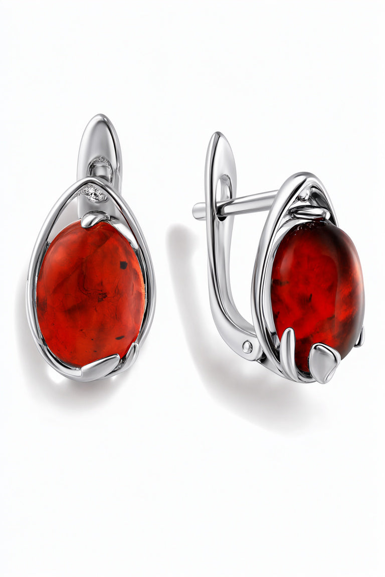 Oval Cognac Amber Silver Earrings — DARVIN (Pre-Order)