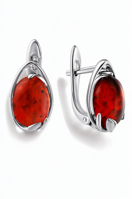 Oval Cognac Amber Silver Earrings — DARVIN (Pre-Order)