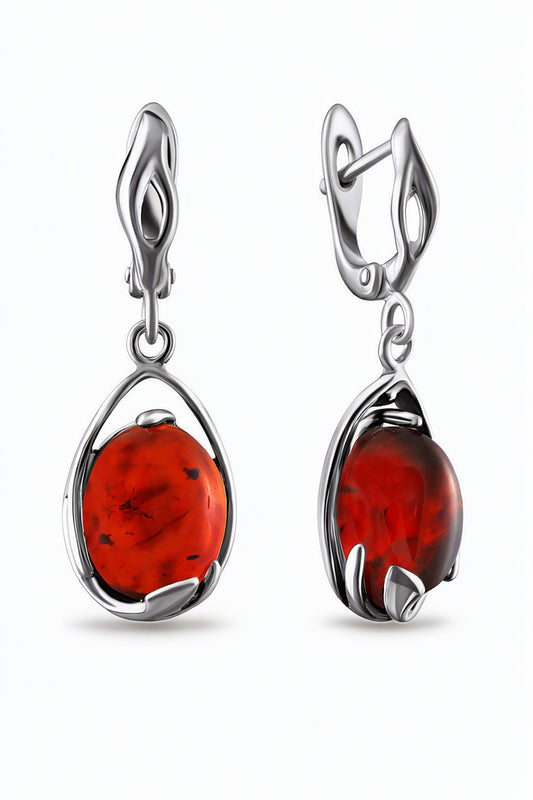 Oval Cognac Amber Silver Earrings — DARVIN (Pre-Order)