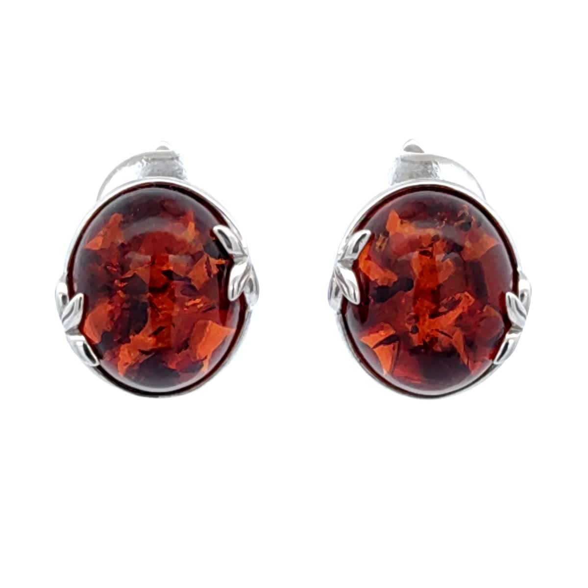 Oval Cognac Amber Silver Earrings — DARVIN (Pre-Order)