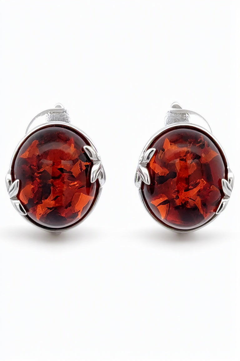 Oval Cognac Amber Silver Earrings — DARVIN (Pre-Order)