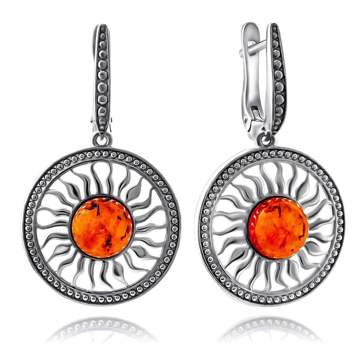 Round Cognac Amber Silver Earrings — DARVIN (Pre-Order)