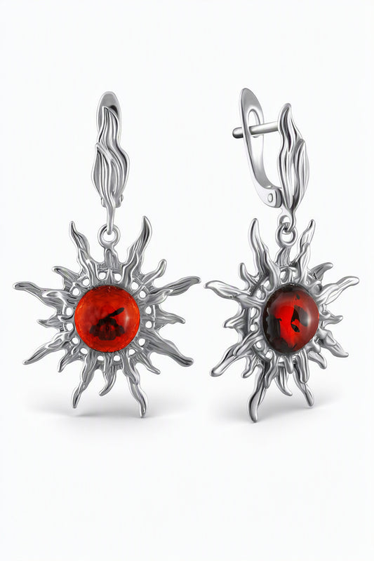 Round Cognac Amber Silver Earrings — DARVIN (Pre-Order)