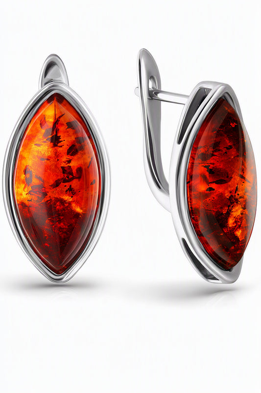 Marquise Cognac Amber Silver Earrings — DARVIN (Pre-Order)